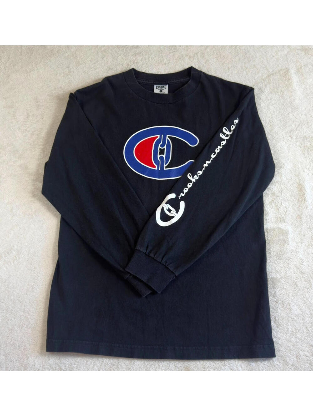 Crooks & Castles x Champion Logo Long Sleeve T-Shirt Black Small 100% Cotton Str